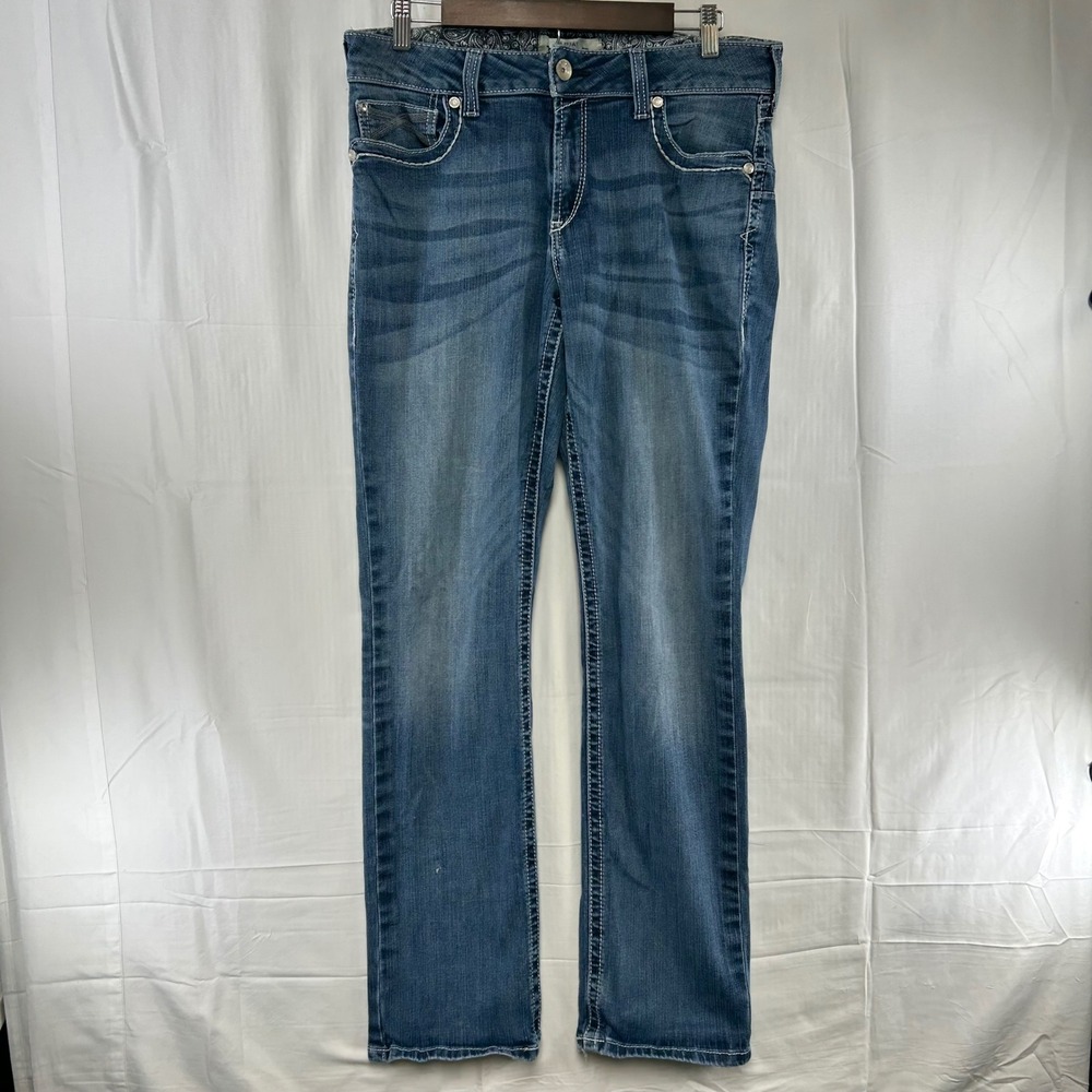 Ariat Jeans Women 33L Blue REAL Dresden Straight Leg Mid Rise Stretch‎ 34x33.5